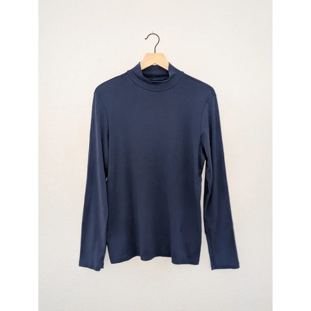 Dusty Blue Mock Neck Long Sleeve Top‎ XL
